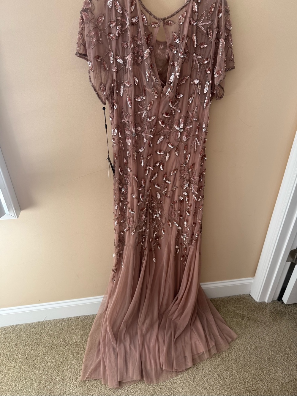 Adrianna Papell beaded Floral short sleeves Godet long dress gown size 22W - Picture 3 of 7